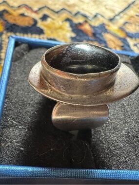 925 Sterling Silver Black Onyx Modernist Ring Brutalist Statement Wide Band Sz 6